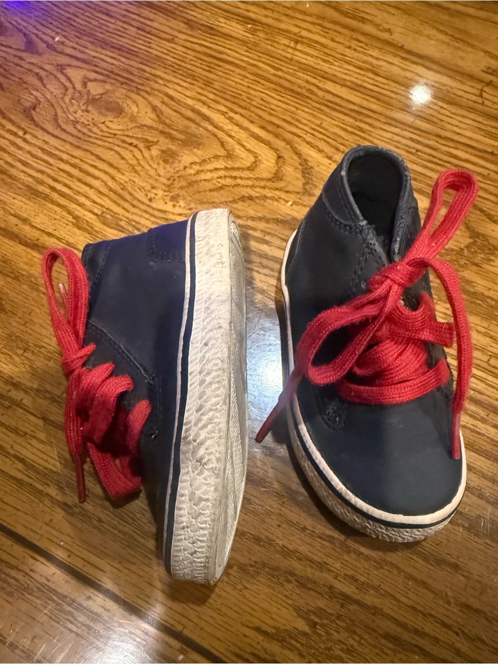 Kids Navy High-Top Sneakers with Red Laces